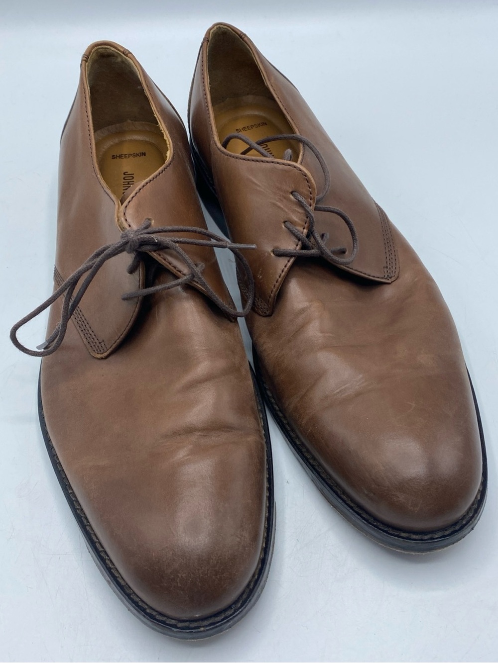 Johnston & Murphy Plain Toe Oxford Dress Shoes 9.5 Brown Sheep Skin 15-1790 D13